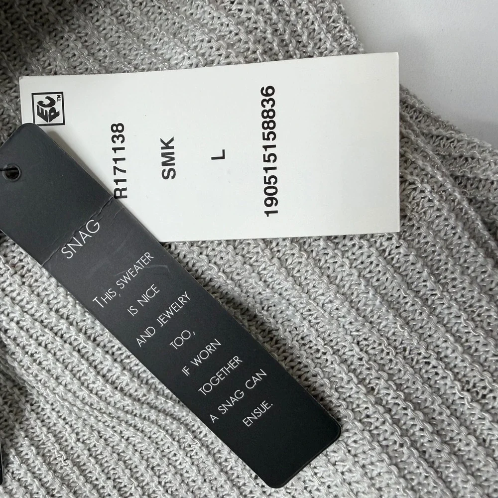 NWT NIC+ZOE Sweater Women L Gray Cotton Linen Lace Up Open Knit Pullover